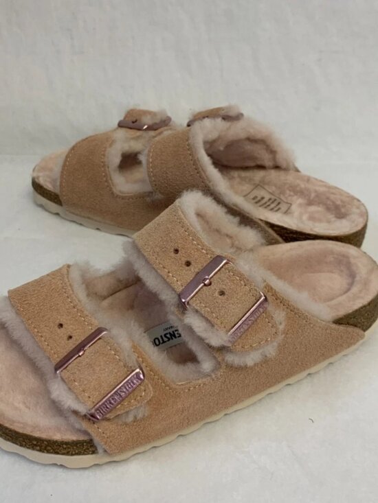 Arizona Shearling Light Rose Suede Leather Sandals Birkenstock Arizona Shearling Light Rose Suede Leather Narrow Width